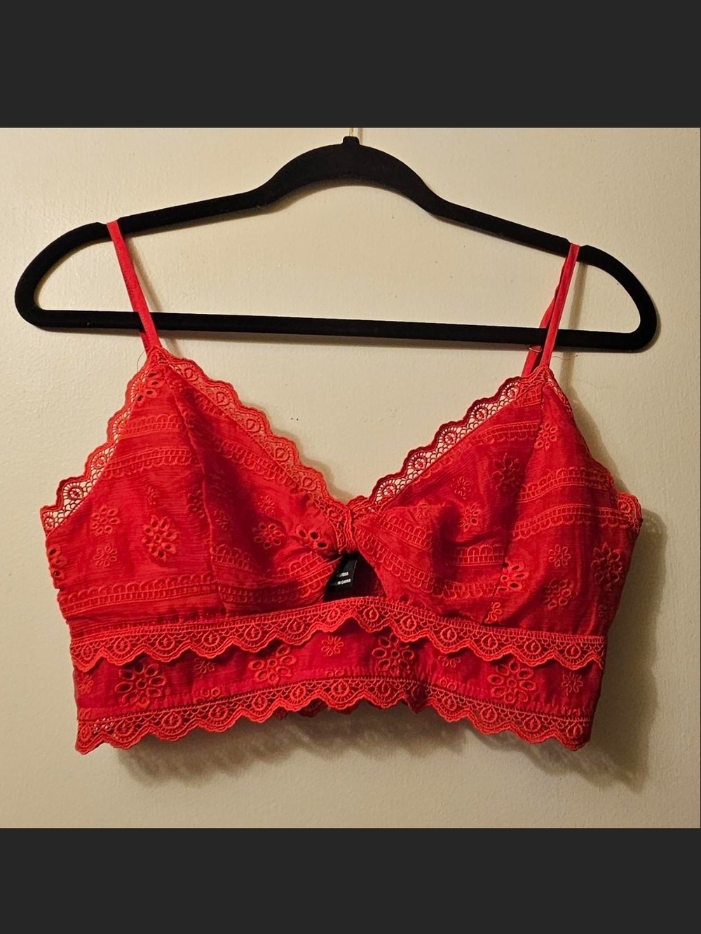 Forever 21 Red Lace Bralette with Scalloped Hem